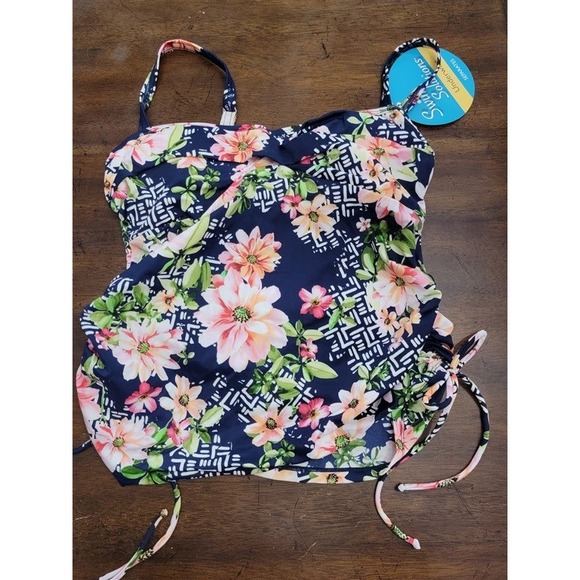 NWT Swim Solutions 16 Juliet Twist Navy Floral 5520810 Tankini Top 130915 - Picture 4 of 4